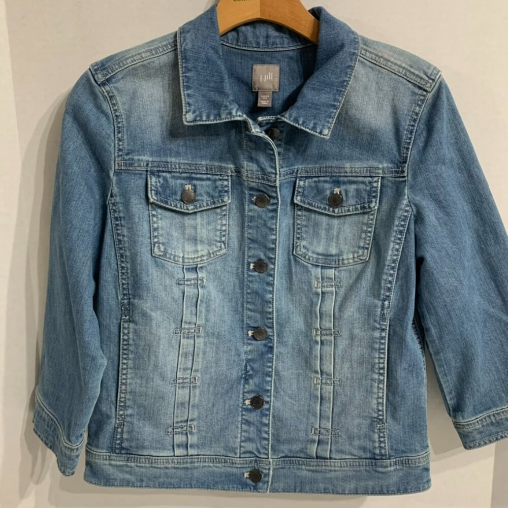 Distressed Denim Jean Jacket Womens XS by J Jill